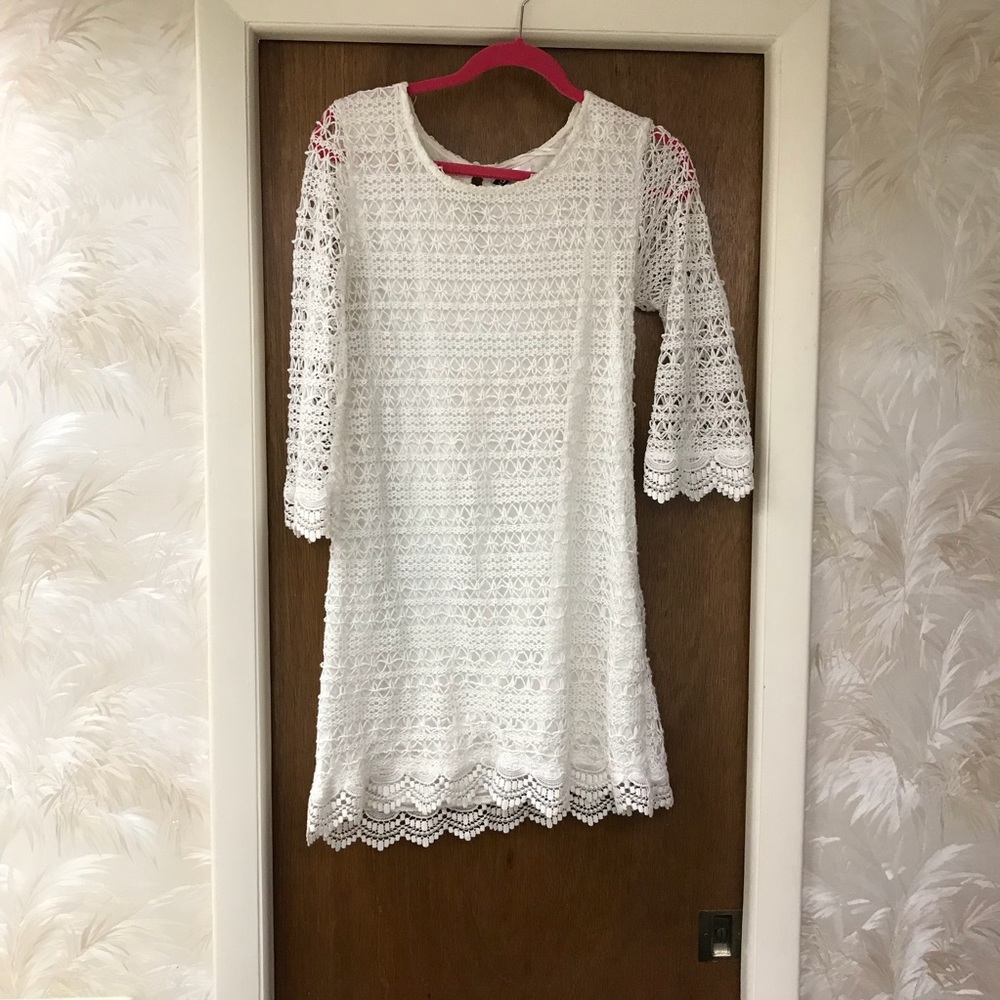 Long sleeve off white mid length dress